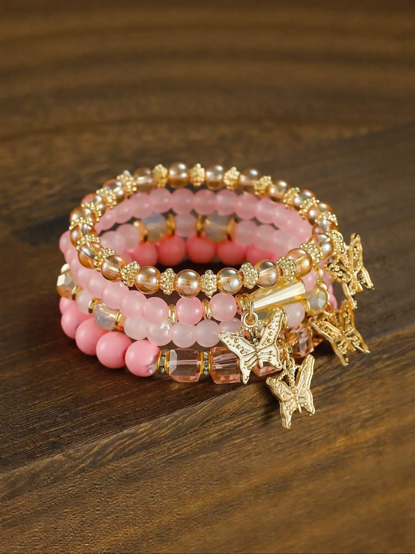 Girls' Bohemian Creative Bracelets, 4 Packs Butterfly Crystal Multi-Layer Beaded Fashion Bracelets, Girls' Jewelry Accessories, Boho Style Bracelet