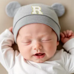 1 Piece 26 Letter Baby Knitted Hat with Cute Dual Ear Design, Simple Warmth, Daily Use, Plain Style, Infant Winter Accessory,（0-3M）