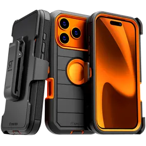 Rome Tech Shockproof Cover Defender Case for iPhone 17/16/15 Pro Max Four Layers of Protection Cellphone Casing Heavy-duty Protection Holster doubles as a kickstand