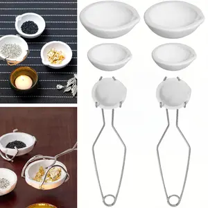 8Pcs Crucibles for Melting Metal Kit, 4 Ceramic Quartz Crucibles and 2 Upgraded and Enlarged Ceramic Quartz Crucibles, 2Pcs Handle, Melting Metals Like Gold and Silver