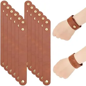 12 count Adjustable Leather Bracelets 8.6x1 Inch Blank  Snap Bracelets Blank Leathers Cuff Bracelet Leathers Wristband Brown Bracelet for DIY Craft  Making