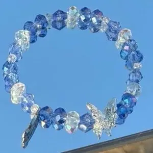 Type 1 Diabetes handmade Bracelet with Blue Ribbon and Butterfly Charm for Support and Awareness