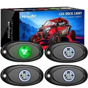 Nilight 4-Pcs Green LED Rock Lights, 10-32VDC, Aluminum Housing, Anti-Scratch, Rubber Mounts, Universal Fit, Off Road Automotive & Motorcycle Decorative Bright Lights