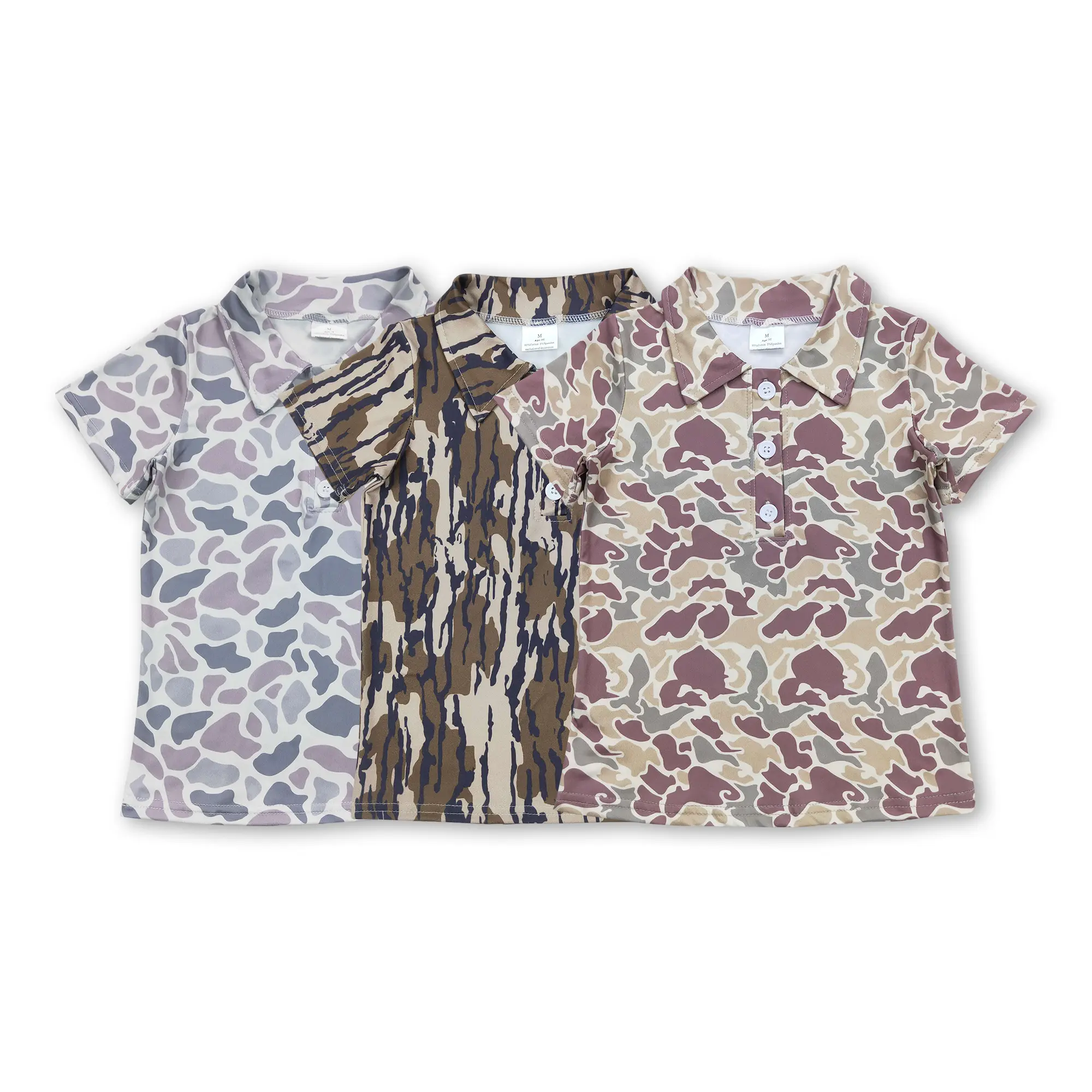 Boys' Camo Print T-Shirt, Short Sleeve Loose Fit Henley for Summer, Casual Cotton Blend with Slight Stretch, Camouflage Print, Short Top, Baby Boy Clothes, High Quality, Kid Stuff For Boys