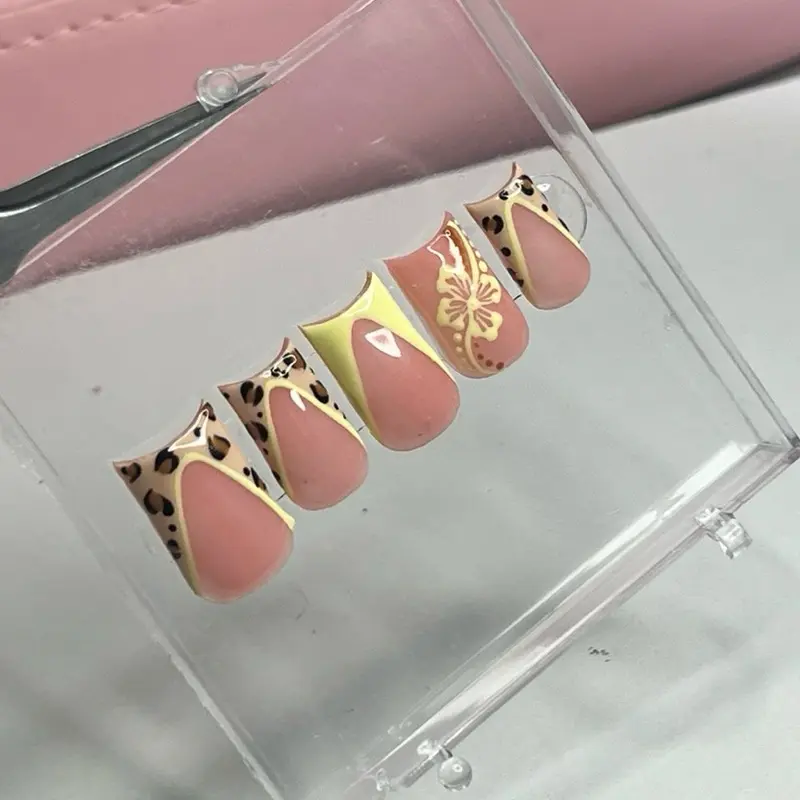 Yellow Cheetah w Flower Hand Painted Designs