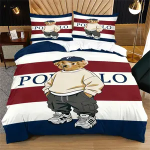 Bear print pattern duvet cover set, including 1 duvet cover and 1 or 2 pillowcases, without a core or pillow, suitable for bedroom or dormitory bedding set, suitable for gift giving or personal use