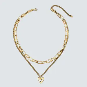 Gold Heart Shaped Layered Necklace for Girls - Chain Necklace