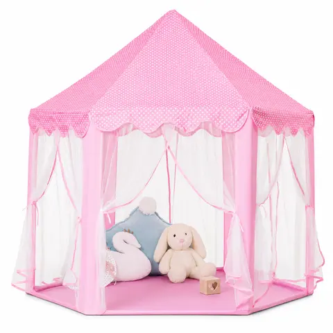 JungleDove Large Washable Hexagon Princess Pretend Play Tent - 48” x 52” Polyester Playhouse, Durable Soft Taffeta, Plastic, Star Lights, Indoor Outdoor Playset, Reading Kids' Corner, Ideal Gift for 4-6 Years Girls