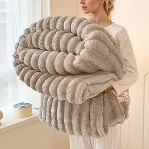 UFIST Luxurious Soft Striped Multifunctional Blanket - Provides All-Weather Warmth and Comfort - Faux Rabbit Fur Blanket - Suitable for Sofa, Bed, Office and Travel - Fashionable Multi-Purpose Blanket - Can Be Used in Four Seasons