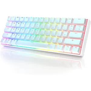 GK61 Mechanical Gaming Keyboard - 61 Keys Multi Color RGB Illuminated LED Backlit Wired Programmable for Pc/Mac Gamer (Gateron Optical Brown, White)