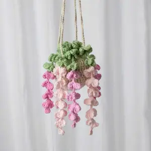 Customized Crochet Flower Car Charm/ Adorable Plant-Themed Hanging Ornament/ Personalized Gift for Succulent Lover/Gift For Her