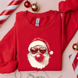 [SALE UP TO 30%] Santa Bubble Gum Christmas Sweatshirt, Funny Santa Holiday Sweater, Cute Xmas Bubblegum Crewneck for Women, Festive Winter Outfit, Christmas Gift Sweater
