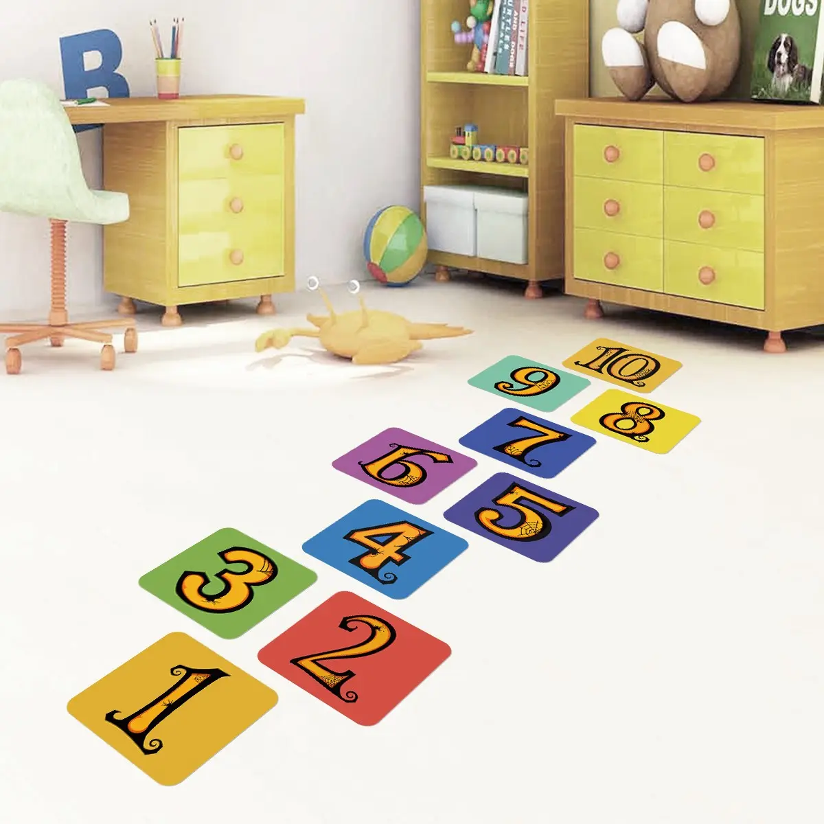Education Hopscotch Game Sticker, Anti-Slip & Wear-Resistant, Easy to Arrange, Complete 1-10 Number Set, Promotes Active Learning