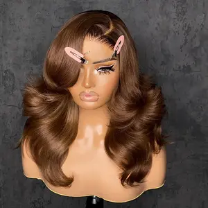 Chocolate Brown Body Wave Transparent Lace Frontal Human Hair Wig #4 Brown Colored Lace Front Wig Pre-plucked With Baby Hair For Woman 180% Density