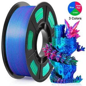 PLA Filament 1.75mm, Tri-Colors Gradient Rainbow Silk PLA Filament ±0.02mm - Metal 3D Printer Filament for Ender 3 V2, 3D Printer, Lithophane,250g,Red/Blue/Green
