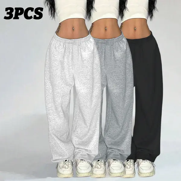 Women's Oversized Lightweight Basic Loose Bottoms 3-Piece Cloud-Feel Relaxed Floor Sweats Bundle, Stretch Elastic Waist, Wrinkle-Resistant Soft Knit Material, Ideal for Indoor Rest, Coffee Runs, Baggy, Everyday, Top, T-Shirt, Fabric, Pants