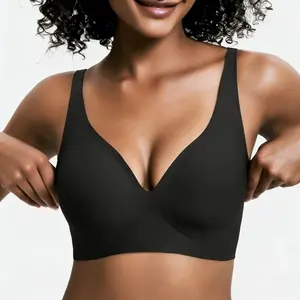 Jelly Wireless Womens ComfortableWireless Bras Push Up Bralettes Seamless TshirtsBras Deep V Everyday Bras