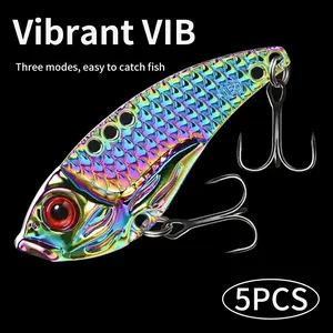 5-Piece Vib Artificial Lure Set, 5g Fishing Bait with Shiny Scales, Treble Hooks, Suitable for Freshwater & Saltwater Fish