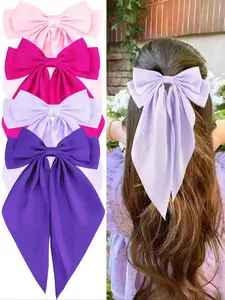 4pcs Satin Bow Hair Clips, Rose, Light, Large Bows, Daily Wear, Various Occasions, Claw Clips, School Supplies, Pink Bow