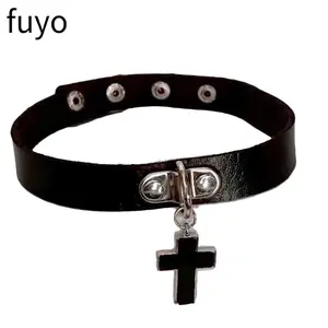 Black Cross Gothic Punk Pu Leather Choker Necklaces Collar Necklace Rock Jewelry For Women Man, Gothic Cross Necklace, Punk-Studded Necklaces