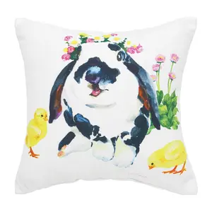 10" x 10" Bunny & Ducks Spring Pillow by Valerie