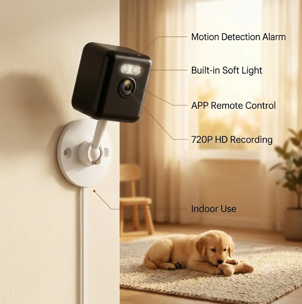 App Remote Video Intercom Cam | 720P HD Smart Pet Monitor, Two-Way Audio Communication, Auto Motion Detection Alerts, Continuous USB Power Home Surveillance wireless indoor camera  wireless wifi camera  security gadget
