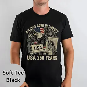 USA 250 Years Patriotic T-Shirt | Success Born in Liberty Graphic Tee | Premium Navy Blue 1776 Independence Day Cotton Top,men's wear flash sale, t shirt for men graphic tee t0330