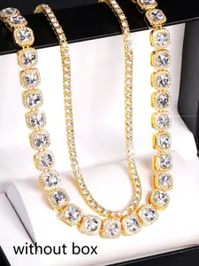 2pcs Hip - Hop Trendy Square - Shaped Geometric Stackable Necklace, Zinc Alloy Street Hip - Hop Piece, Bling Necklace, Suitable for Multiple Occasions