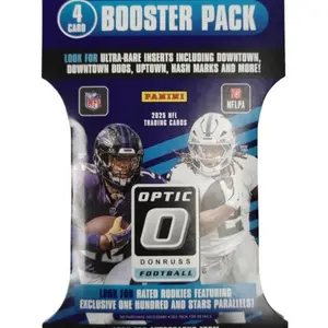 (1) - Optic Donruss Football 2025 NFL Trading Cards 4 Card Booster Pack with Ultra-Rare Inserts and Rated Rookies