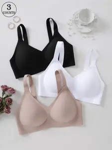 3 Pack / 3 colors, plus-size seamless women's bras, Wireless Backless Bra, with hook-and-eye closures and adjustable straps, wire-free support for gathering, all-day comfort, breathable, soft, skin-friendly, daily wear