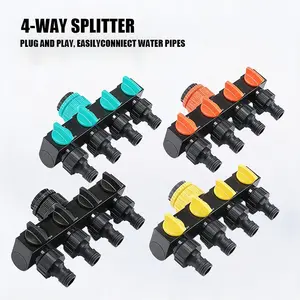 4-Way Water Splitter for Faucet, 1 Inlet 4 Outlets with Switch, Nipple Quick Connect Adapter, Water Distributor Valve