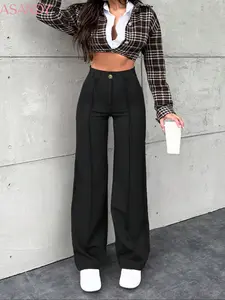 Women's Fashion Wide Leg Pants, Casual High Waist Loose-Fitting Trousers, Comfortable All-Season Wear, Stylish Ladies' Clothing, Knit