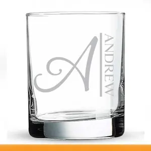 Personalized Whiskey Glass, Customized Engraved Monogram Cocktail Glass,11 oz