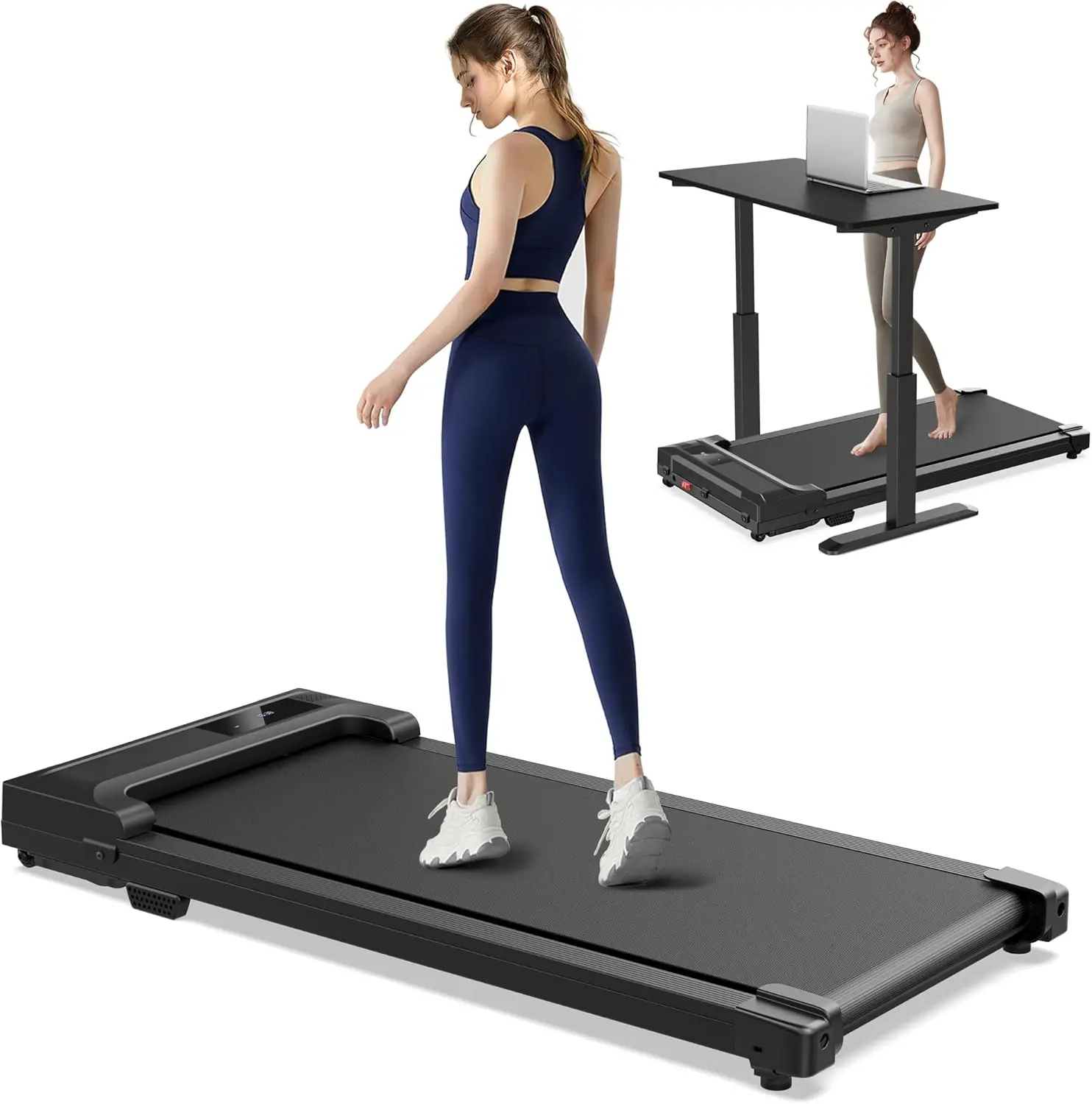2-in-1 Motorized Under Desk Walking Pad Treadmill, Sturdy Frame, Quiet Motor, Remote Control, Adjustable Speed, Space-Saving Compact Design for Home Workouts & Daily Cardio Exercise, 41x19.2x4.1in