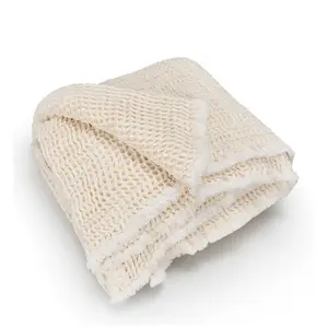 Ivory Cozy Textured Throw Blanket - Limited Stock Cream Solid Blanket with Textured Pattern