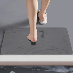 WellMall Stone Bath Mat Diatomaceous Earth Shower Mat Non-Slip Super Absorbent Diatomite Stone Bath Mats for Bathroom Floor Quick Drying Natural Easy to Clean(23.6''×15.4" Gray)