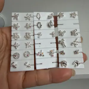 925 Sterling Silver Mixed Infant Earrings with Cubic Zirconias - Screw-Back Closure