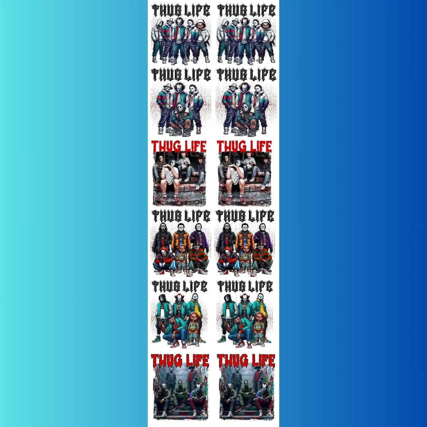 Thug Life Halloween Horror Movie Characters premade DTF gang sheet, Halloween Prints, Halloween Transfers, Killer Halloween transfers