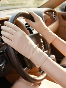 Short Sun Protection Gloves, High Elasticity Ice Silk Thin Design, Embroidered Breathable Outdoor UV Shield, Comfortable and Stylish
