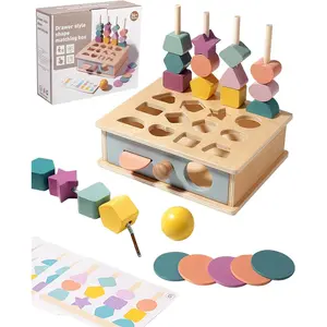 Montessori Toys for 3 4 5 Year Old - 5 in 1 Learning Education Toy for Toddler Kid Boys Girls - Shape Matching Stacking Color Sorting Beads Lacing Sensory Fidget Gifts