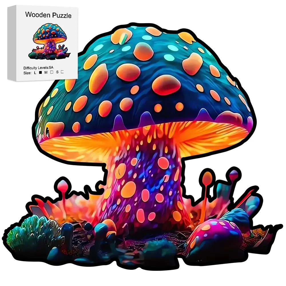 Mushroom Theme Wooden Jigsaw Puzzle, Unique Irregular Animal Shape Toy, Creative Handmade Decoration, Holiday Gift, Home Decor, Family Game Supplies, Wooden Puzzles