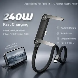 2026 NEW Invisible Holder Charger Cable with Stand 240w Super Fast Charging 2-in-1 Cord & Phone Stand for Gaming Office Car Travel Compatible with iPhone Samsung  Type-C