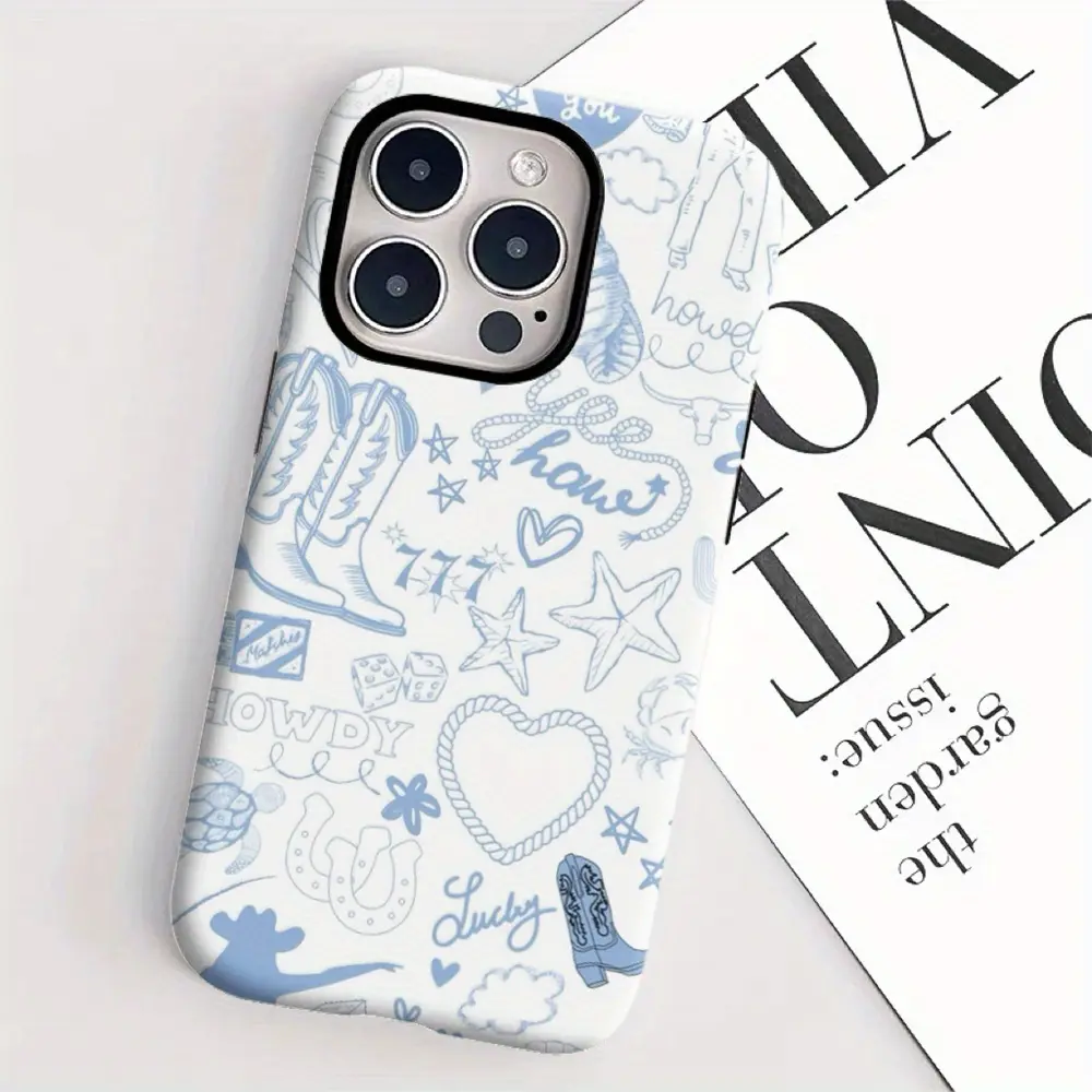 Western cowboy and ocean patchwork pattern, durable, shock-absorbing, glossy 2-in-1 phone case, compatible with iPhone 17 promax , 16 pro , 15, 14, 13, 12, 11, X, Samsung and other models. Makes a great holiday gift for friends or family.