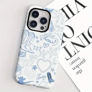 Western cowboy and ocean patchwork pattern, durable, shock-absorbing, glossy 2-in-1 phone case, compatible with iPhone 17 promax , 16 pro , 15, 14, 13, 12, 11, X, Samsung and other models. Makes a great holiday gift for friends or family.