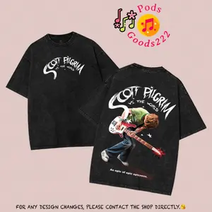 Scott Pilgrim VS The World Movie T-shirt, Crewneck Tee Shirt Gift for Men & Women, Movie Geeks Nerds Birthday Bday Present, Edgar Wright Top Oversized