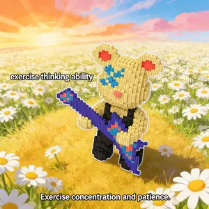 Guitar Bear 3D Puzzle Building Blocks Decoration, Bookshelf Home Office Cabinet Decor, Party Living Room TV Stand Display Gift, Crafts
