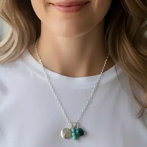 Chrysocolla & Mint Quartz Necklace – Handmade Gemstone Pendant Jewelry – Gift for Her