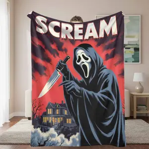 Horror Ghost Flannel Blanket Dark House and Night Sky Print Soft Warm Lightweight Durable Cozy Home Decor Throw Perfect for Sofa Bedroom Living Room Halloween Gift