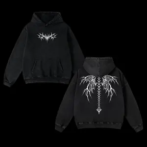Y2K Gothic Angel Wing Washed Hoodie, Oversized Menswear And Women Menswear Tops, Gym Pump Cover, Hip Hop Y2K Graphic Apparel, Gift for Fans
