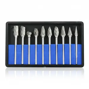 Tungsten Carbide Rotary Burr Set , 10PCS Carbide Double Cut Carving Burr Bits with 1/8” Shank Rotary Tool Accessories for Woodworking, Engraving, Drilling, Steel Metal Working